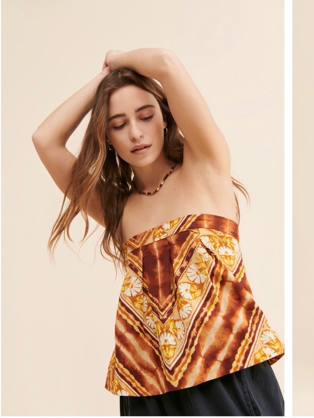 Free People  Kendra Printed Top Burnt Orange & Yellow, has straps, nwt, sz L